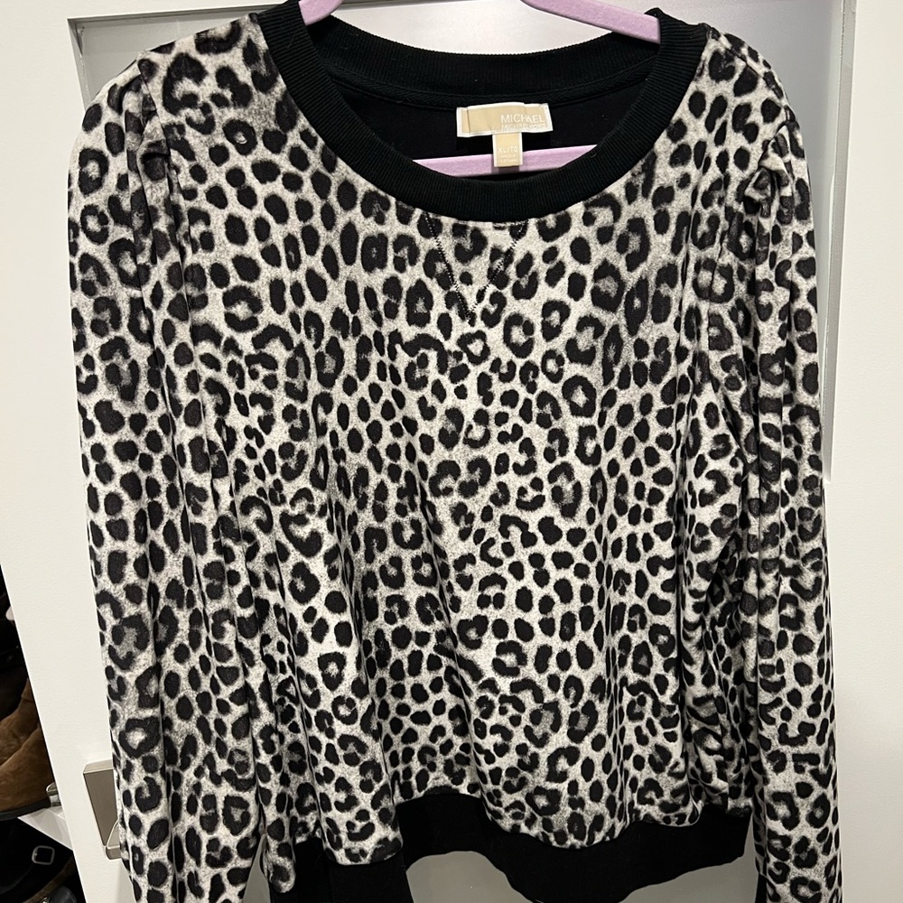 Micheal Kors Women's Leopard Print Top - Black and Grey